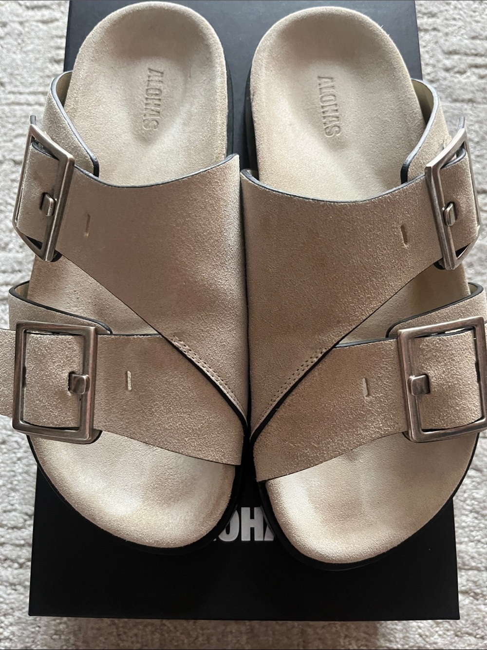 ALOHAS Alba Beige Double Buckle Slide Sandals 36/6 - Picture 3 of 5